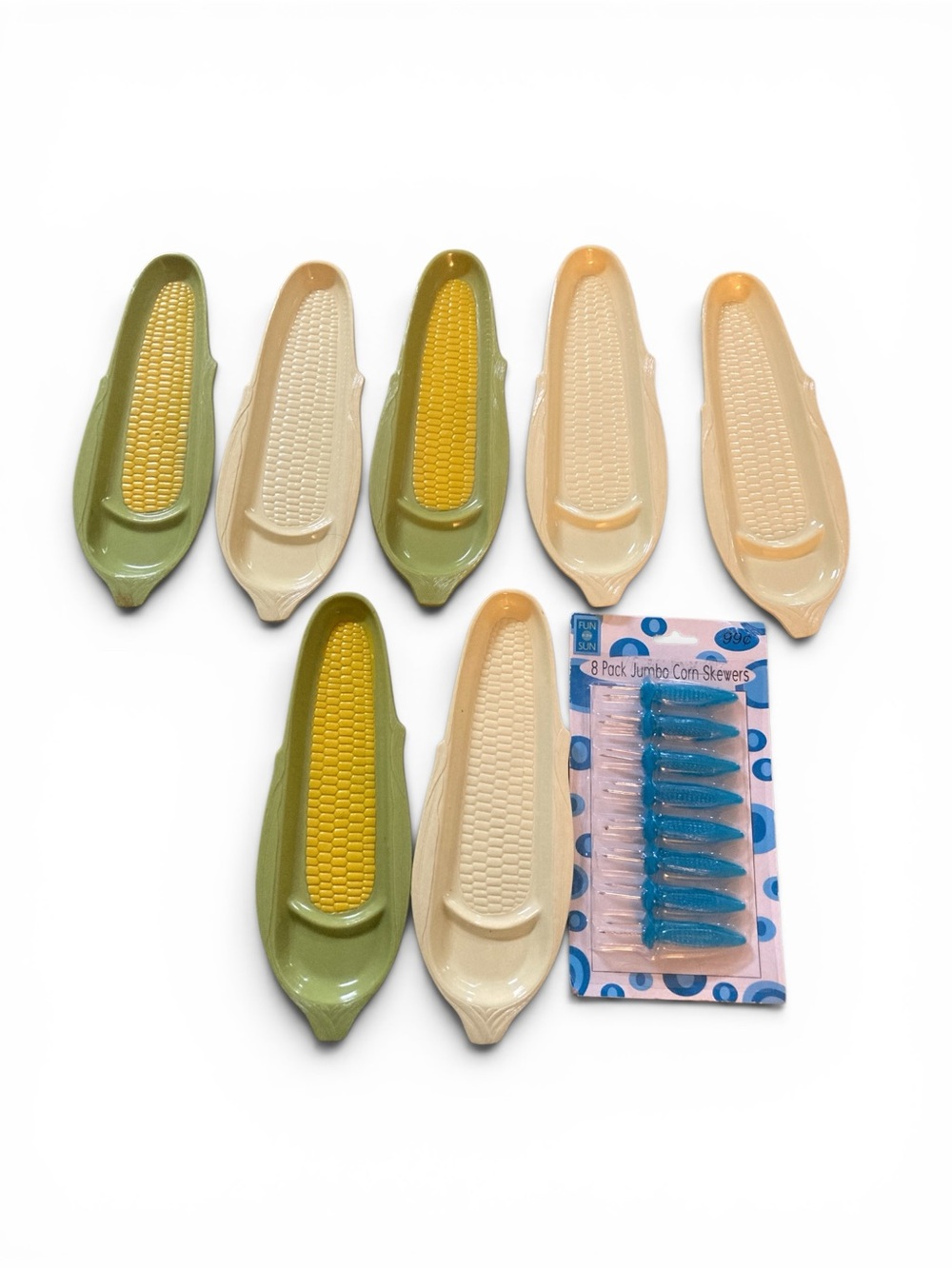 7 Vintage Beacon corn on the cob holders and a pack of Corn Skewers